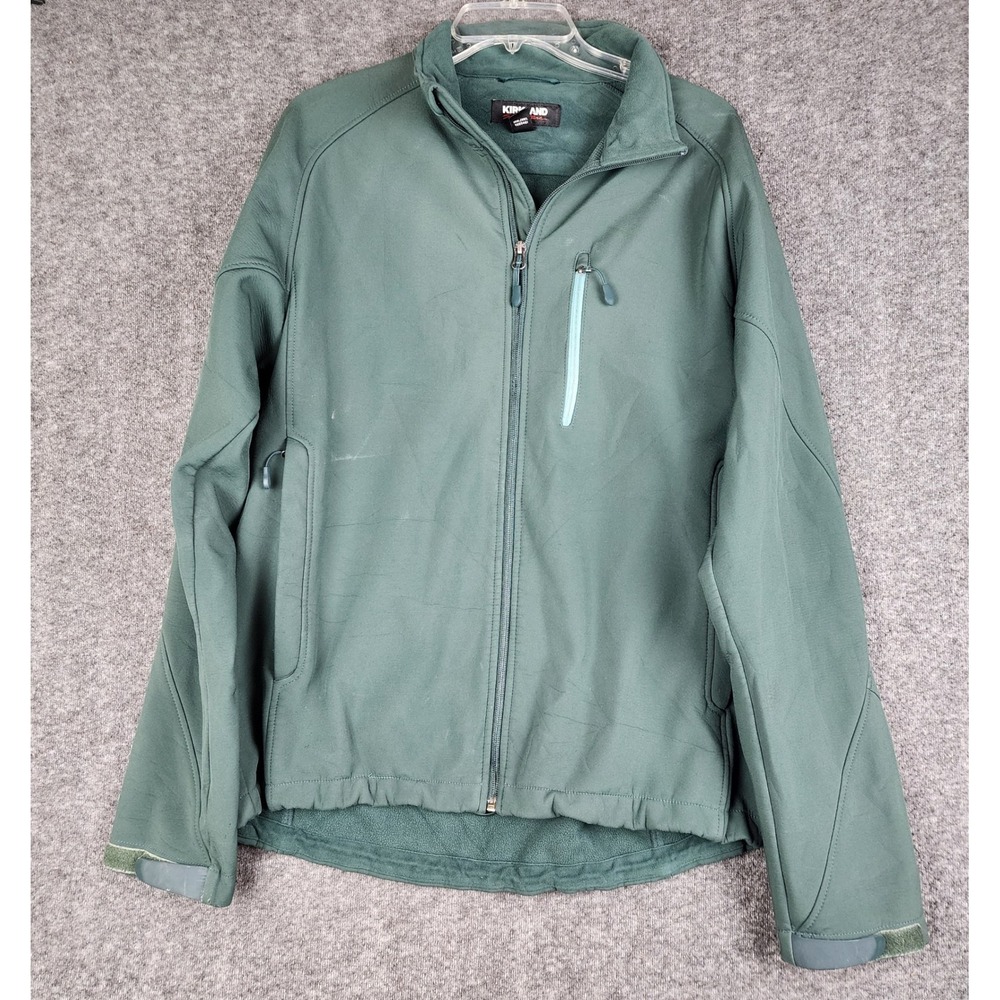 Kirkland Softshell Jacket Mens Medium Green Fleece Lined Water Resistant Outdoor